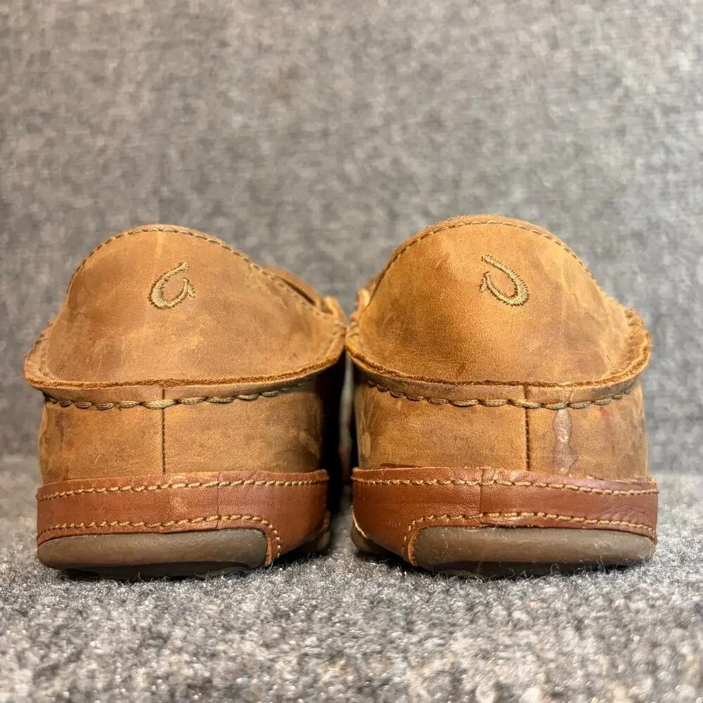 OluKai Mens 9.5 Moloa Brown Leather Slip On Shoes Drop In Heel Loafer Mules